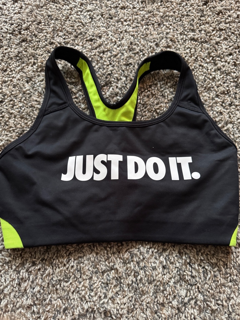 Nike Black & Neon Yellow Athletic Bikini Top with 'Just Do It.' Logo